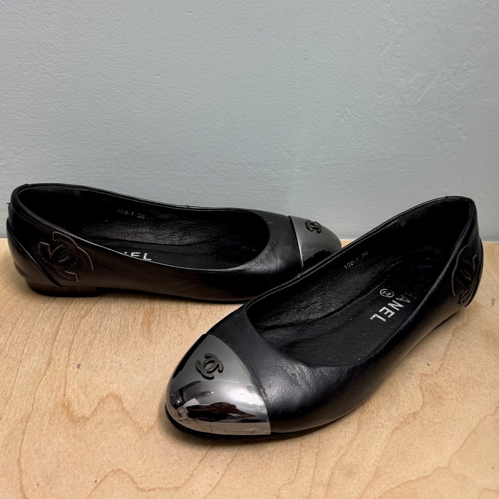 Chanel Leather Steel Toe Ballerina Flats  - Size 36